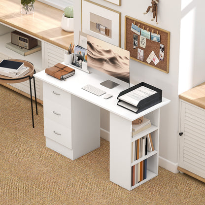 HOMCOM Computer Desk, Home Office Desk, Writing Table, PC Workstation with 3 Storage Shelves and 3 Drawers for Working, Study, 120 x 49 x 72 cm, White
