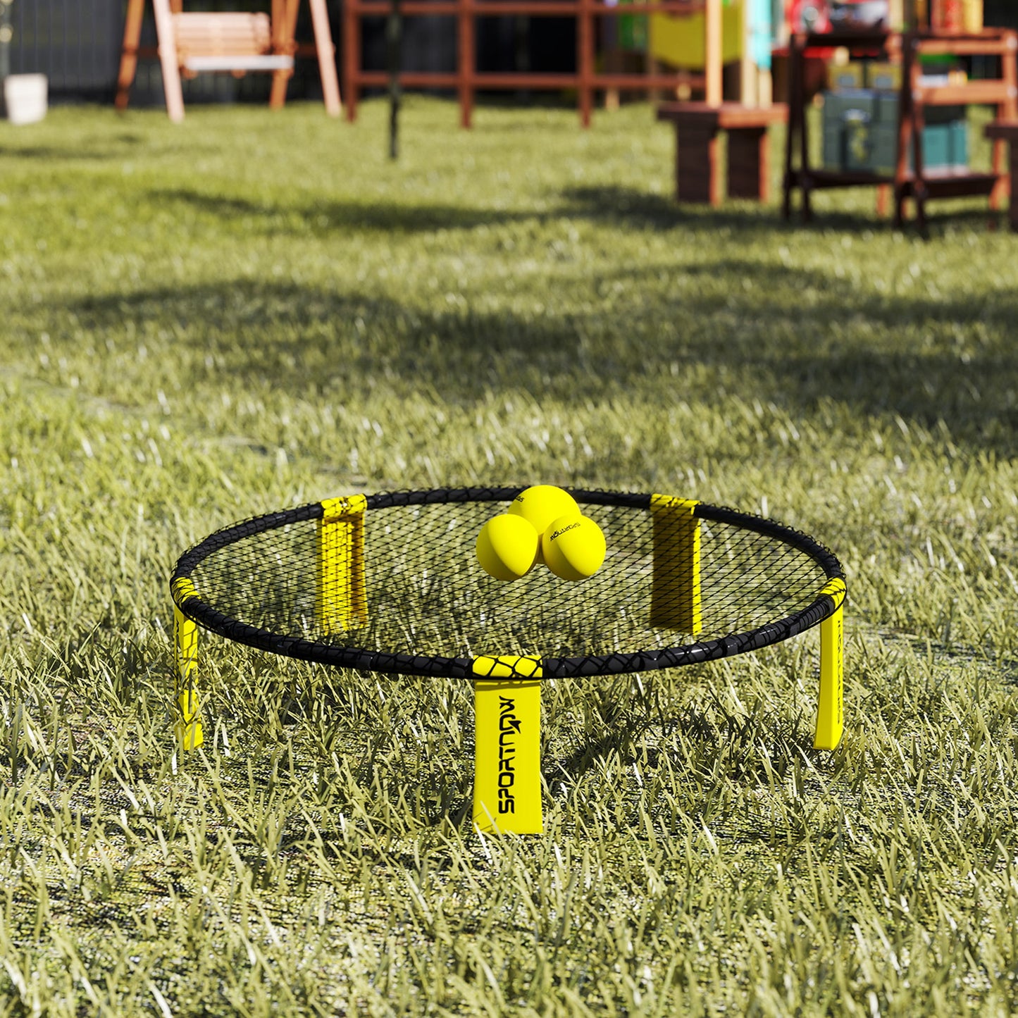 SPORTNOW Spike Game Set, Mini Beach Games Set with Net, 3 Balls and Ball Pump, Portable with Carrying Bag for Outdoor Team Sports, Yellow