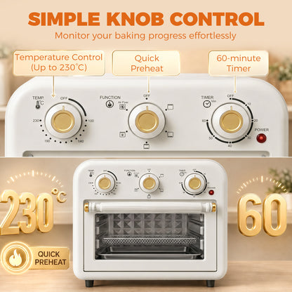 HOMCOM Air Fryer Toaster Oven, Convection Countertop Oven, with Adjustable Temperature and Timer, 12 L, Cream White