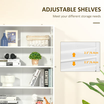 HOMCOM Modern Bookcase with Glass Doors, Display Storage Cabinet with Adjustable Shelves for Living Room, Study, Home Office, Kitchen Cupboard with Small Open Counter, White