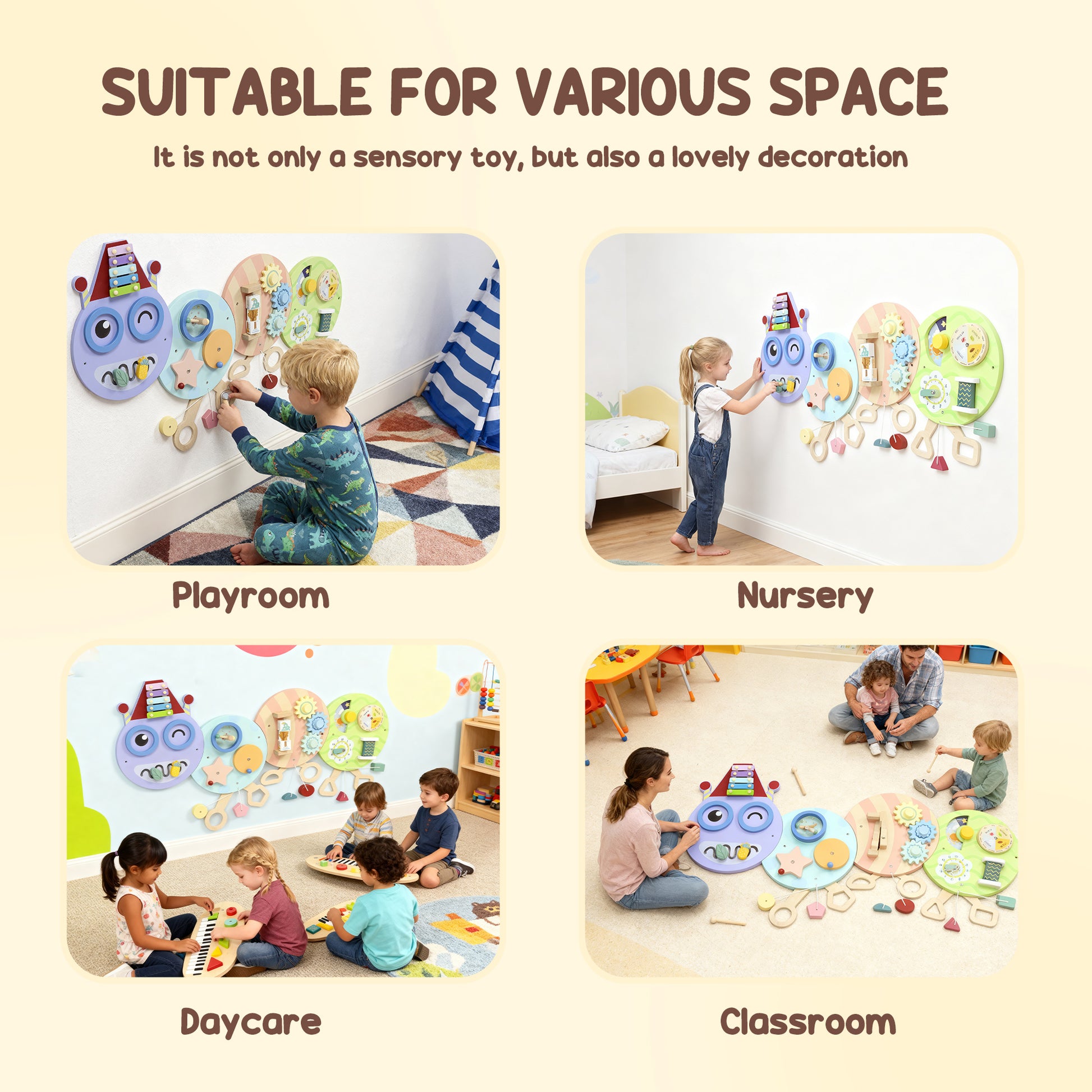 AIYAPLAY Caterpillar Busy Board with 7 Activities, for Nursery, Playroom, Home, for 3+ Years--ChewyGames-ChewyGames