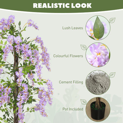 HOMCOM 180cm Ficus Artificial Tree, Fake Wisteria Tree in Nursery Pot, Indoor Greenery Tall Faux Floor Plant for Living Room Office Decor, Purple