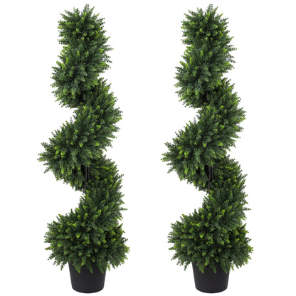 HOMCOM Set of 2 Artificial Spiral Cypress Trees, Fake Plants with 700 Leaves, UV Protection, Deep Green