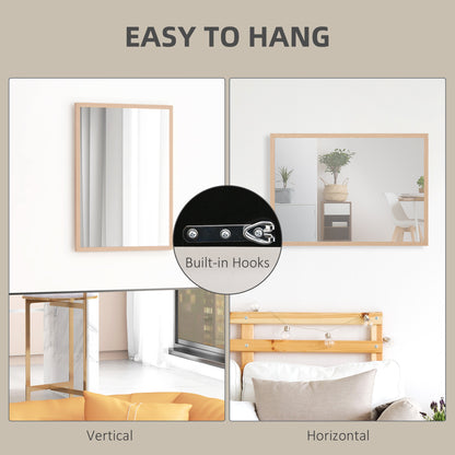 HOMCOM Wall Bathroom Mirror, 70 x 50 cm Wall-Mounted Mirror for Living Room, Bedroom, Hallway, Natural Wood