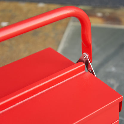 DURHAND Metal Tool Box 3 Tier 5 Tray Professional Portable Storage Cabinet Workshop Cantilever Toolbox with Carry Handle, 56cmx20cmx34cm, Red