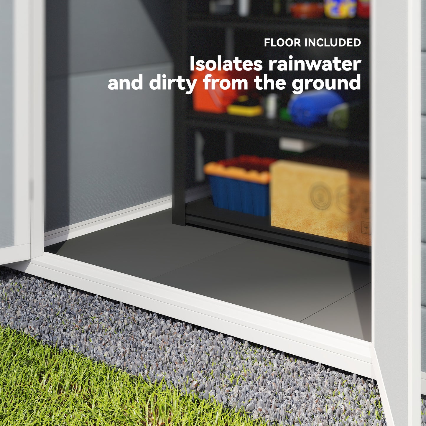 Outsunny 6x4.5ft Garden Storage Shed, Lockable Shed for Small Terraced Gardens with Double Doors, Window, Vent and Plastic Roof, Low Maintenance, Grey