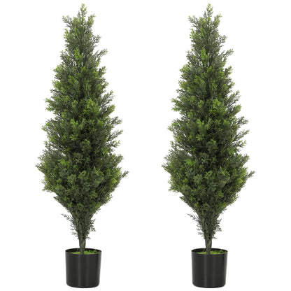 HOMCOM Set of 2 Decorative Artificial Plants Cypress in Weighted Pot, Fake Plant with 564 Leaves, 90cm