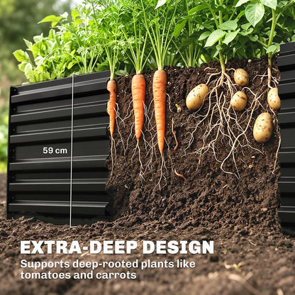 Outsunny Raised Beds for Garden, Galvanised Steel Outdoor Planters with Multi-reinforced Rods, 180 x 90 x 59 cm, Black