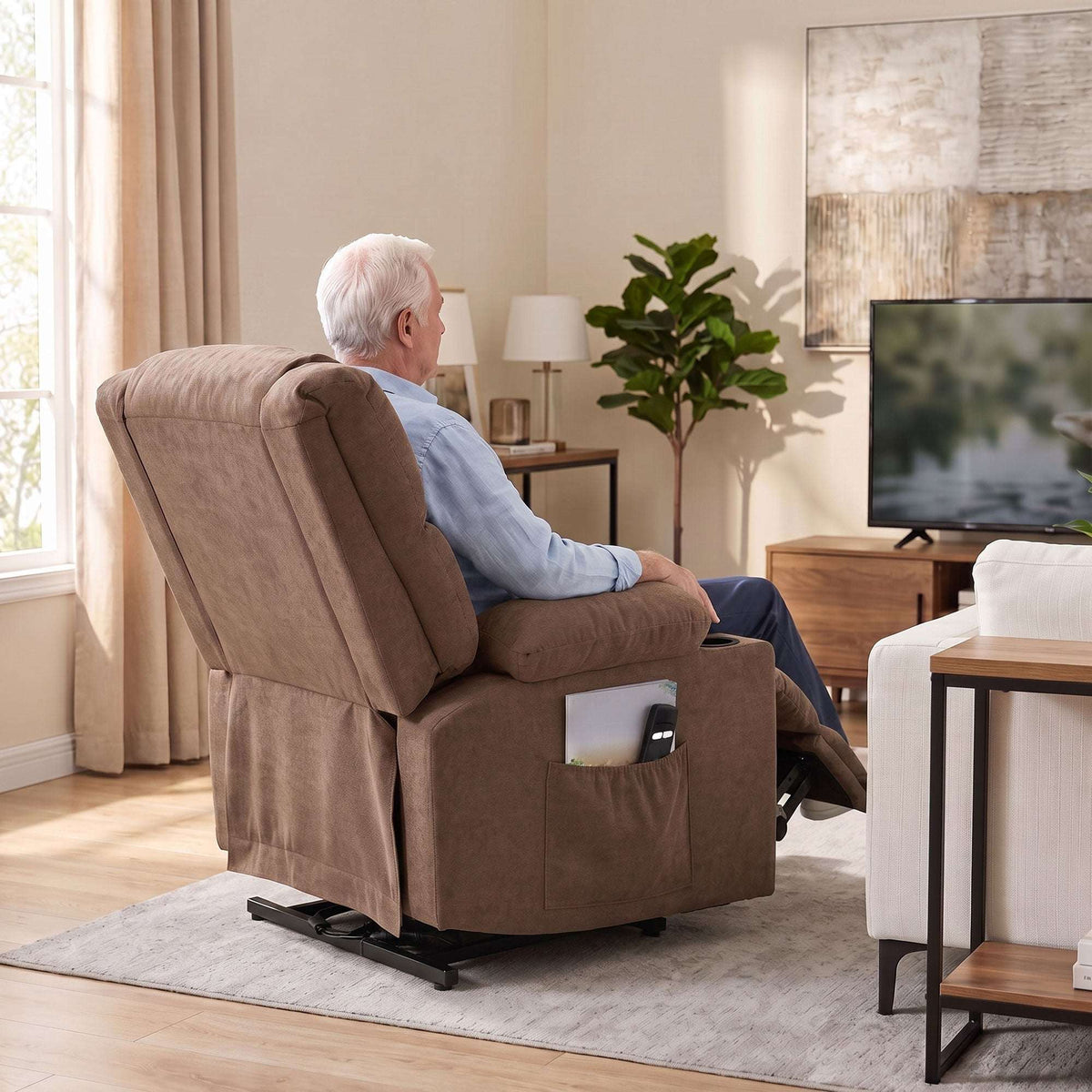 HOMCOM Dual Motor Recliner Chair, 55° Electric Lift Chair for Elderly, Recliner Armchair with Massage and Heat, Brown