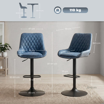 HOMCOM Set of Two Faux Leather Retro Bar Stools - Dark Blue