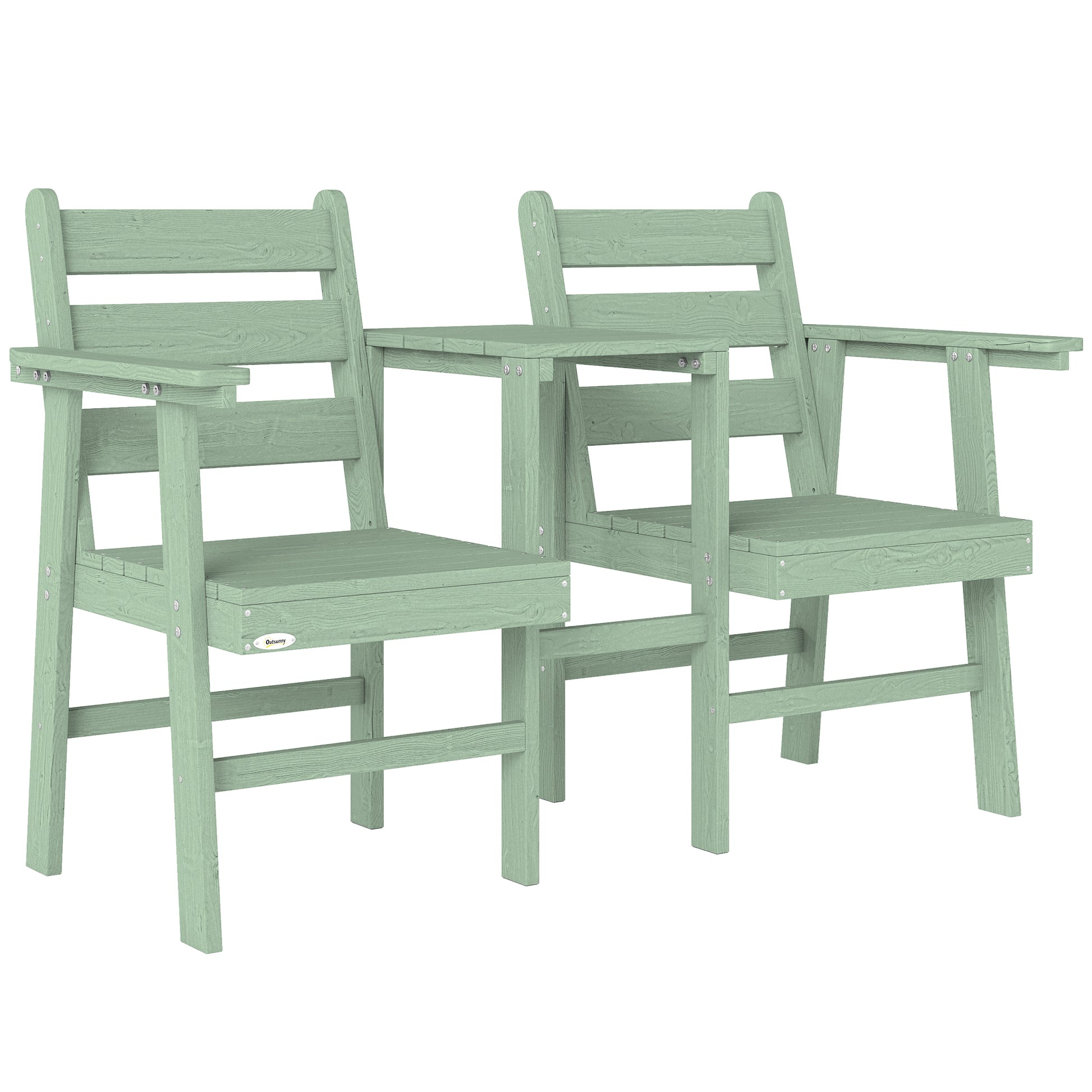 Outsunny Outdoor Garden Loveseat, Embossed Wooden Jack and Jill Garden Seat with Integrated Table, Green--ChewyGames-ChewyGames