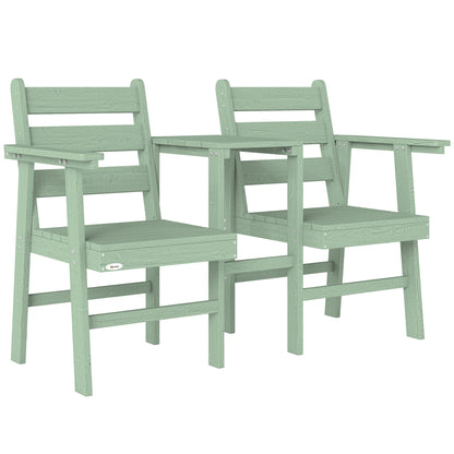 Outsunny Outdoor Garden Loveseat, Embossed Wooden Jack and Jill Garden Seat with Integrated Table, Green--ChewyGames-ChewyGames