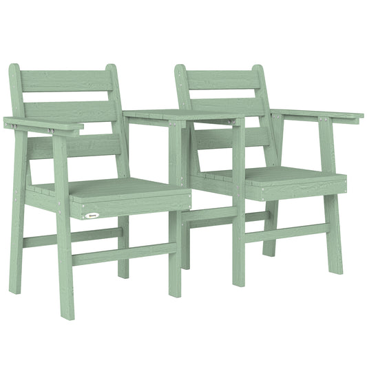 Outsunny Outdoor Garden Loveseat, Embossed Wooden Jack and Jill Garden Seat with Integrated Table, Green--ChewyGames-ChewyGames