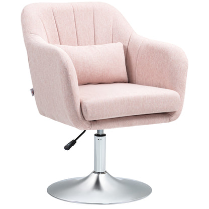 HOMCOM Swivel Accent Chair, Linen Fabric Tub Vanity Chair, Modern Armchair with Adjustable Height and Lumbar Support for Living Room Bedroom Salon Make up Room Dressing Table, Pink