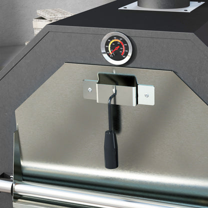 Outsunny Steel 3-Tier Outdoor Pizza Oven Charcoal BBQ Grill, Black