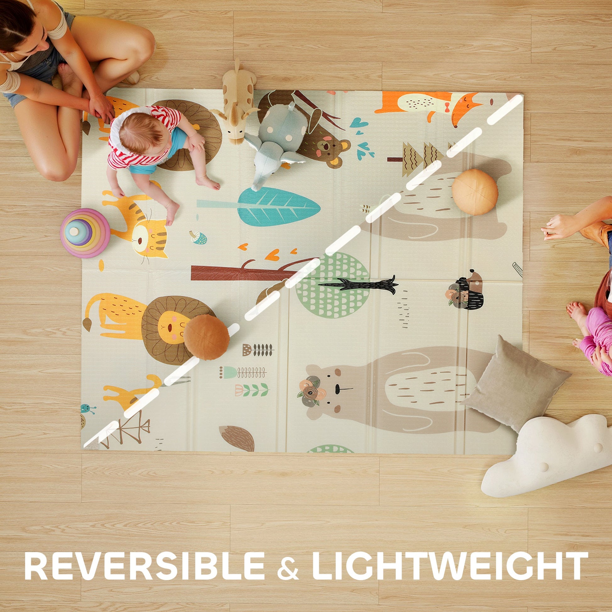 AIYAPLAY Animal-Themed Baby Plat Mat Double Sided, Foldable, Water-Resistant for Outdoor/Indoor, 177 x 146 x 1.5cm--ChewyGames-ChewyGames