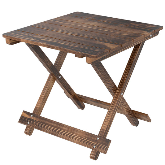 Outsunny Fir Wood Folding Coffee Table, Lightweight Small Garden Table with Slatted Top, Portable Folding Side Table for Balcony