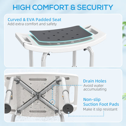 HOMCOM Shower Chair, Adjustable Height Shower Stool with Aluminium Frame and Non-Slip Feet, Bathtub Stool Seat with Padded Seat for Elderly Disabled Handicap, Grey