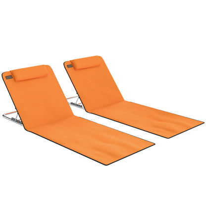 Outsunny Set of Two Metal Frame Beach Chairs, with Reclining Backs - Orange