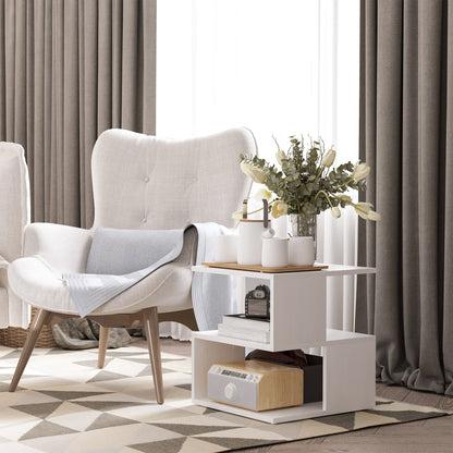HOMCOM Set of 2 Side Table, Square Coffee Table, Modern End Table with 2 Tier Storage Shelves for Living Room, Bedroom, White