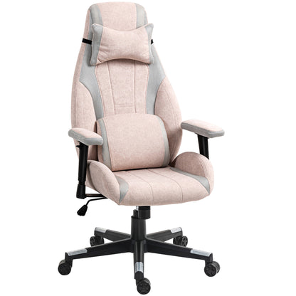 HOMCOM Fabric Gaming Chair with Lumbar Support, Headrest - Pale Pink--ChewyGames-ChewyGames