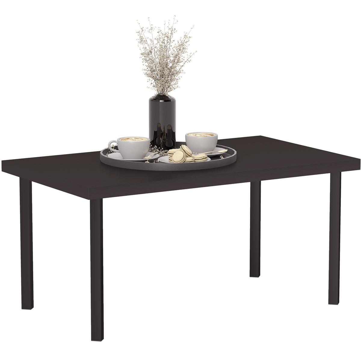 Outsunny Metal Garden Coffee Table, Rectangular Outdoor Side Table with Woodgrain Tabletop, Foot Pads for Outside, Garden, Balcony, Porch, 95 x 55 x 46cm, Brown