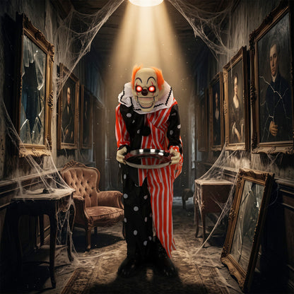 HOMCOM Animated Clown Halloween Decoration, Scary Halloween Animatronics Decor with Sound Touch Activated