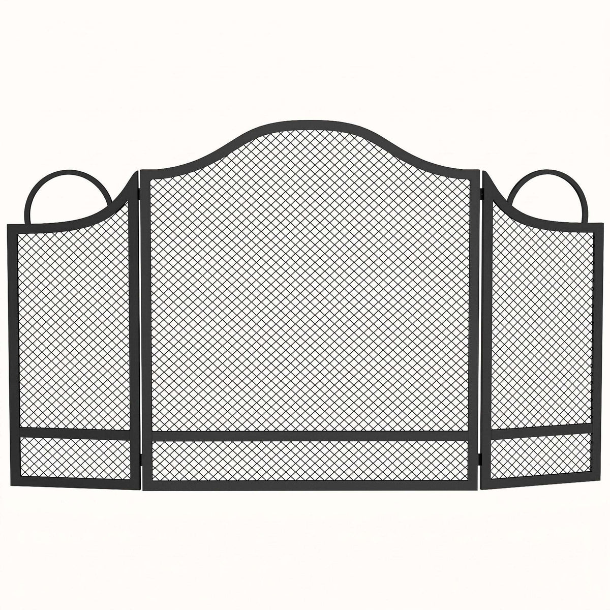 HOMCOM Floral 3-Panel Folding Fireplace Screen for Hearth Protection, Heat-Resistant Metal Fire Spark Guard, Black