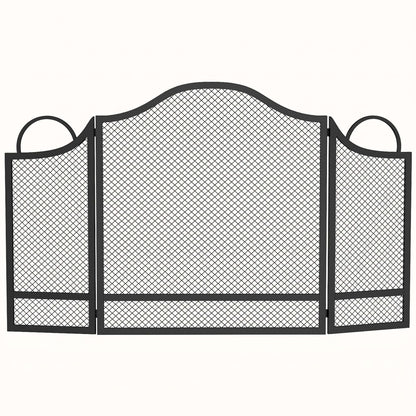 HOMCOM Floral 3-Panel Folding Fireplace Screen for Hearth Protection, Heat-Resistant Metal Fire Spark Guard, Black