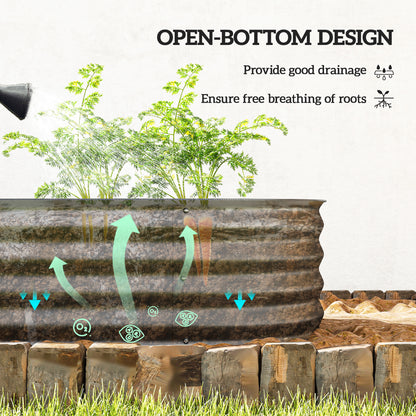 Outsunny Galvanised Raised Garden Bed, Metal Planter Box with Safety Edging, for Flowers, Herbs, Succulents, Dark Grey