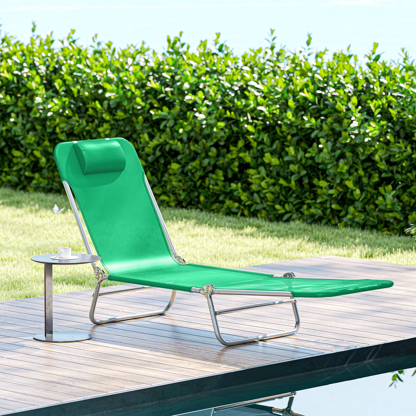Outsunny Steel Frame Sun Lounger, with Reclining Back - Dark Green