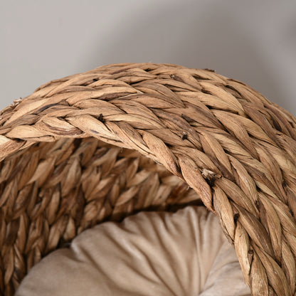 PawHut Wicker Cat Bed, Raised Rattan Cat Basket with Cylindrical Base, Soft Washable Cushion, 40 x 37 x 51 cm - Brown