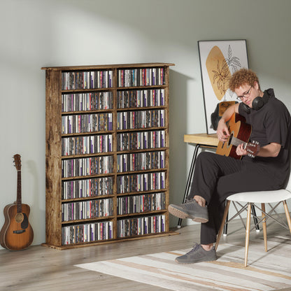 HOMCOM 16-Compartment Media Shelf - Rustic Brown