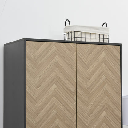 HOMCOM Modern Wardrobe Cabinet Wood Grain Sticker Surface with Shelf, Hanging Rod and 2 Drawers 90x50x190cm