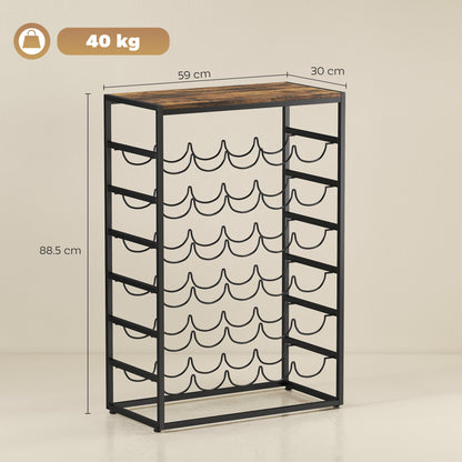 HOMCOM 30 Bottles Wine Rack, 6 Tier Free Standing Wine Storage Holder with Wood Effect Tabletop, Rustic Brown