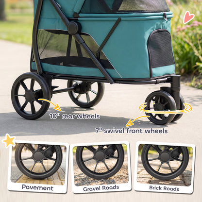 PawHut Dog Stroller, 3 Wheels Pet Stroller with Dual Entry, Easy One-Click Quick Fold, Mesh Windows, Washable Cushion