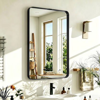 HOMCOM Rectangular Wall Mirror, 90 x 60 cm Wall Mounted Bathroom Mirror with Aluminium Alloy Frame and Tempered Glass, Black