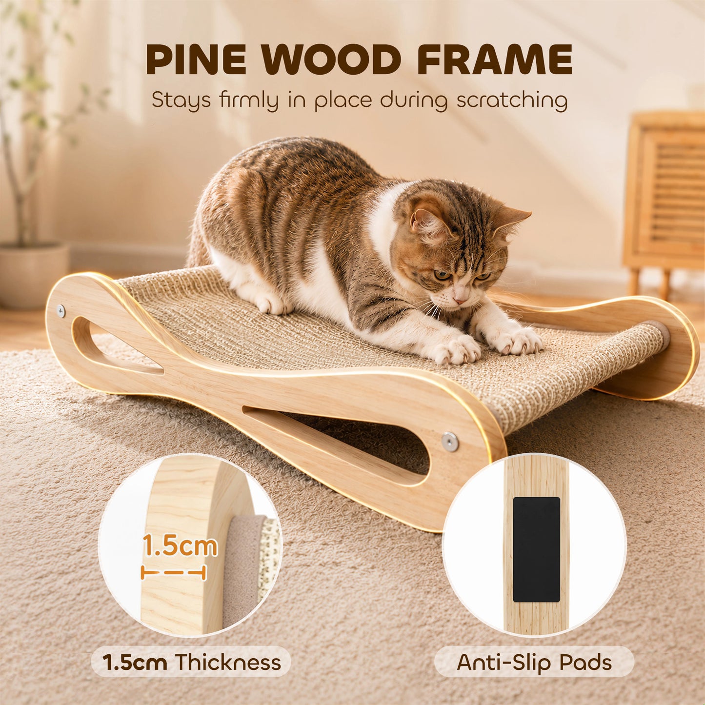 PawHut 2 in 1 Sisal Cat Scratcher Bed Cat Scratching Board and Lounger 60 x 35 x 13 cm Cream White
