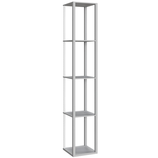 HOMCOM RGB LED Floor Lamp with Shelves, Modern Dimmable Standing Lamp with Remote Control, Adjustable Brightness & Speed for Living Room, Bedroom, Office, Grey