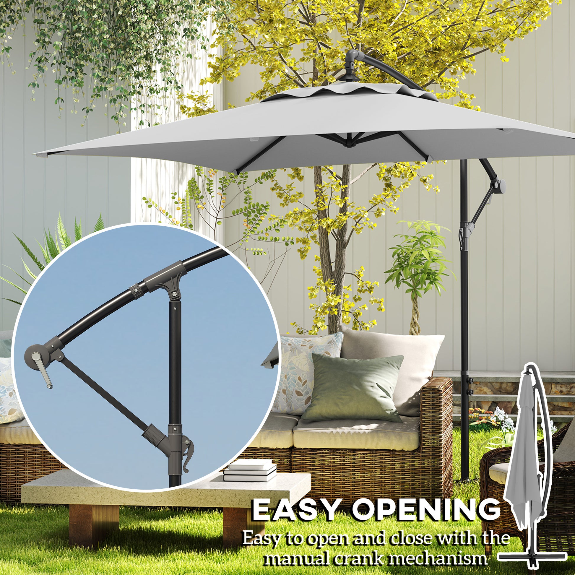 Outsunny 3(m) Cantilever Overhanging Parasol, with Cross Base - Light Grey--ChewyGames-ChewyGames