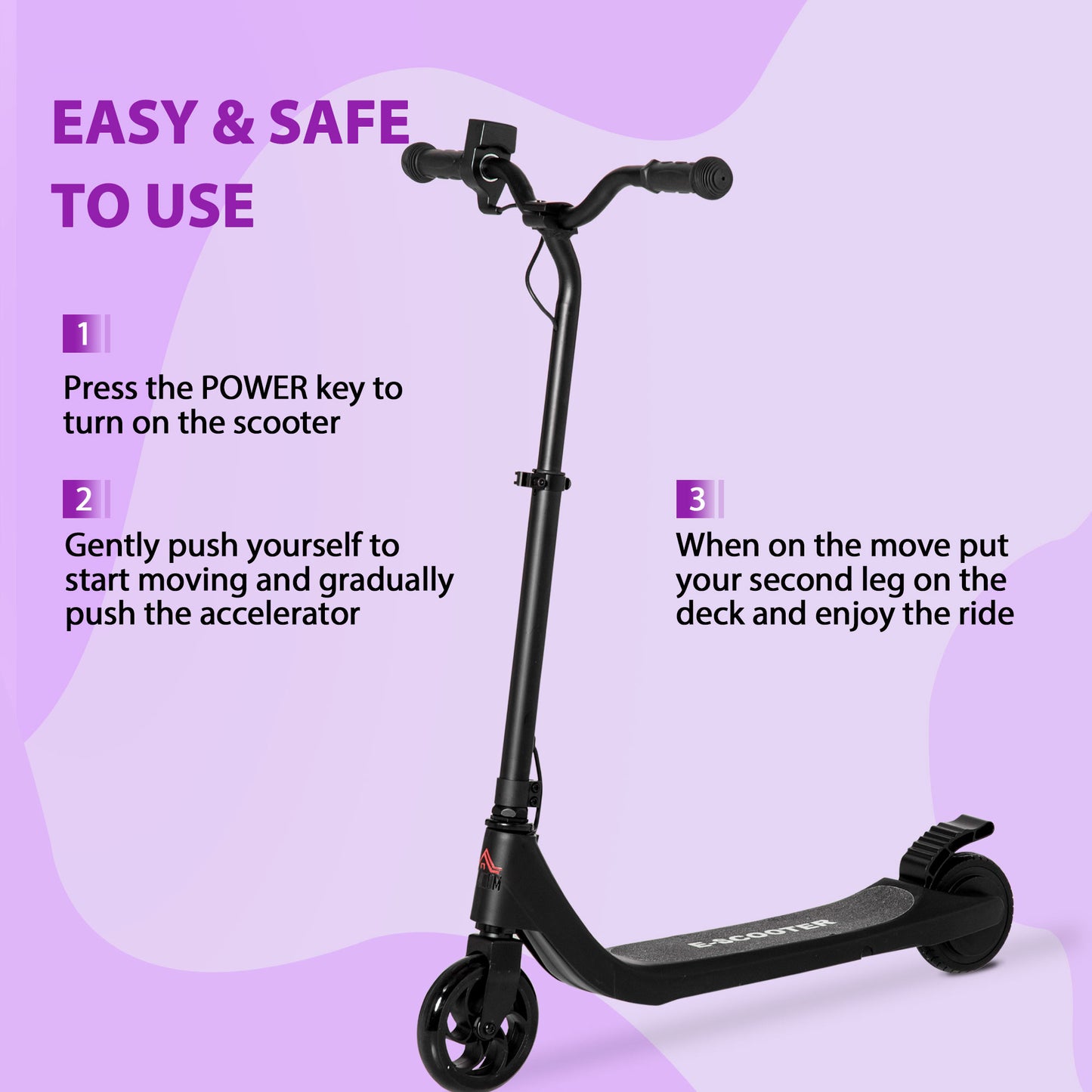 HOMCOM Electric Scooter, 120W Motor E-Scooter, Adjustable Height, Rear Brake for Ages 6+ Years - Black