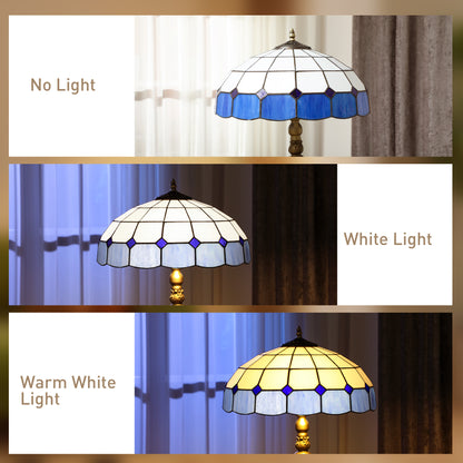 HOMCOM Tiffany-Style Floor Lamp with Handcrafted Stained Glass Shade, 152cm Tall Vintage Standing Lamp with Foot Switch and Dual Sockets for Living Room Bedroom, Bronze Tone and Blue