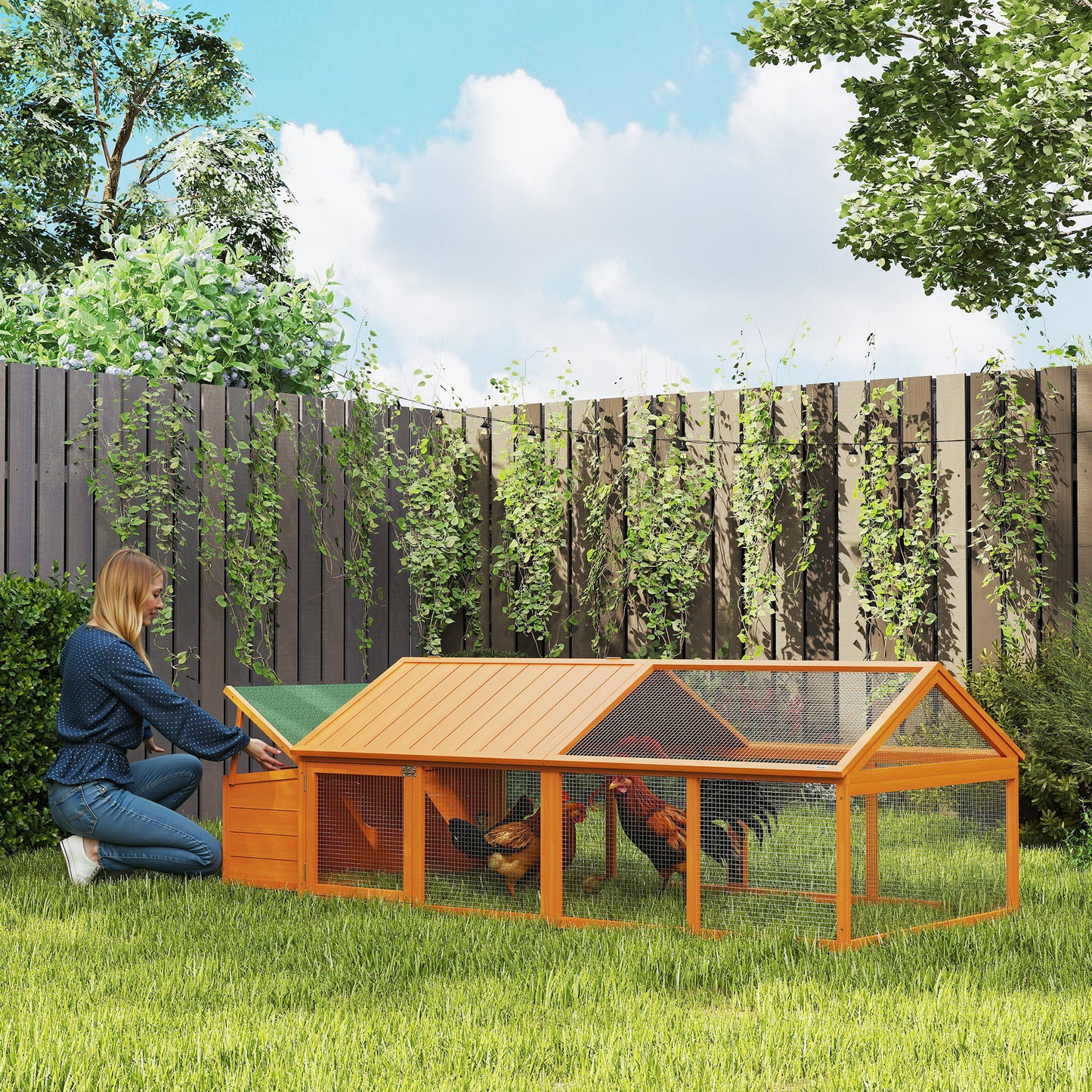 PawHut Wooden Chicken Coop with Nesting Box, Openable Roof, for 4-8 Chickens