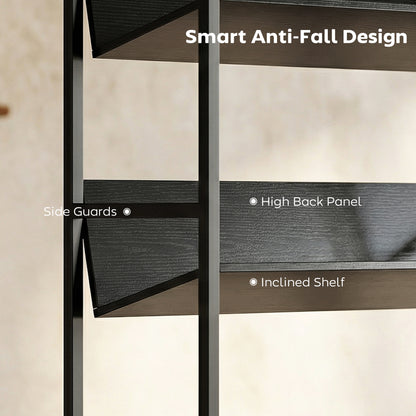 HOMCOM Bookshelf 5-Tier Metal Frame Bookcase Storage Shelves for Living Room Black