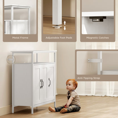 HOMCOM Industrial Kitchen Sideboard with Open Shelf, 2 Cabinets, Adjustable Shelves for Living Room, Dining Room, White