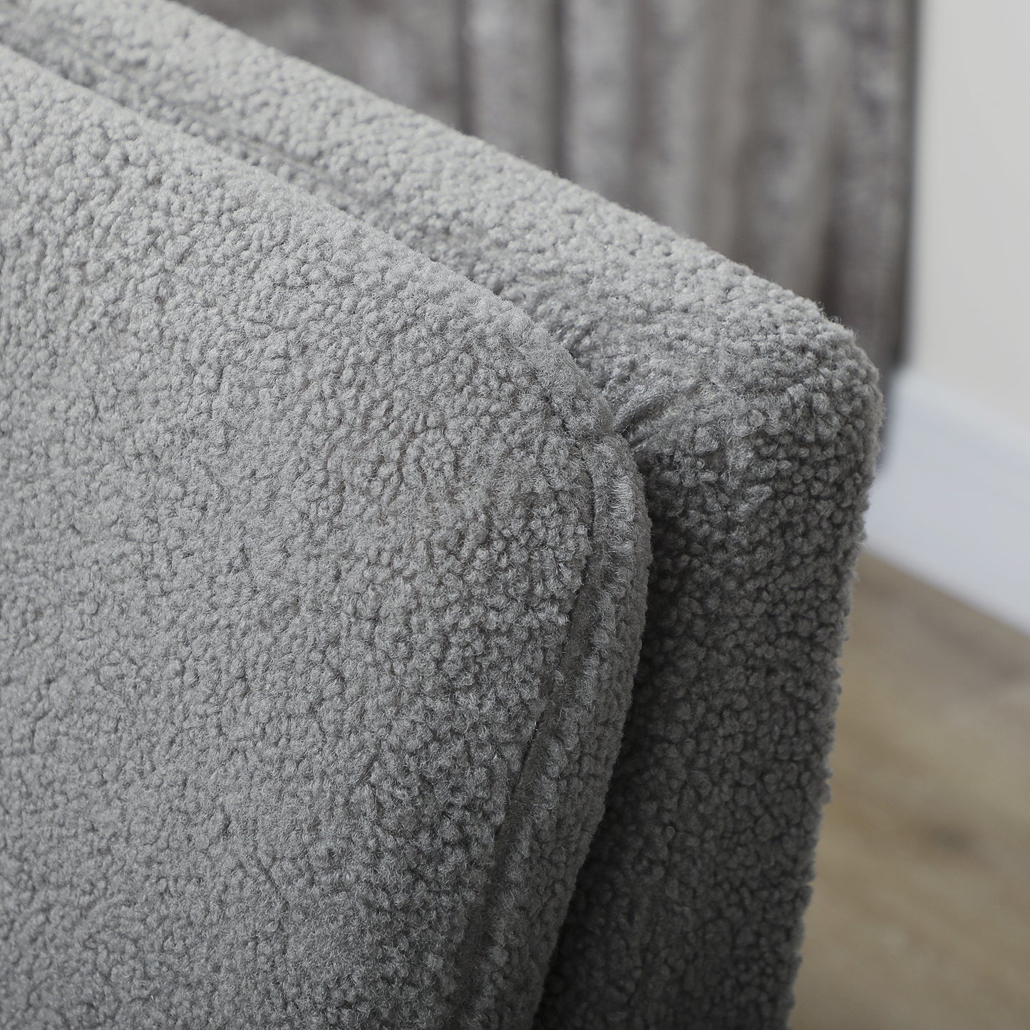 HOMCOM Armchair, Upholstered Accent Chair with Wood Legs and Wide Padded Seat, Teddy Occasional Chair, Grey