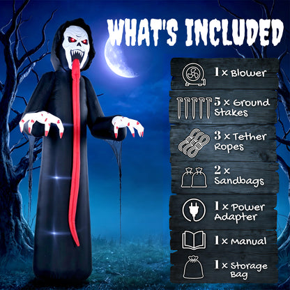 Outsunny 10 FT Halloween Inflatable Skeleton, Scary Halloween Decoration with Built-in LED Lights for Indoor Outdoor Decor
