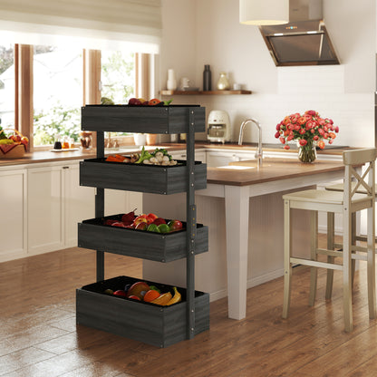Outsunny Four-Tier Basket Wooden Plant Stand - Grey