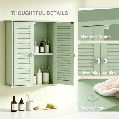 HOMCOM Bathroom Cabinet, Bathroom Wall Cabinet with Louvered Doors and Adjustable Shelf Storage for Kitchen, Light Green