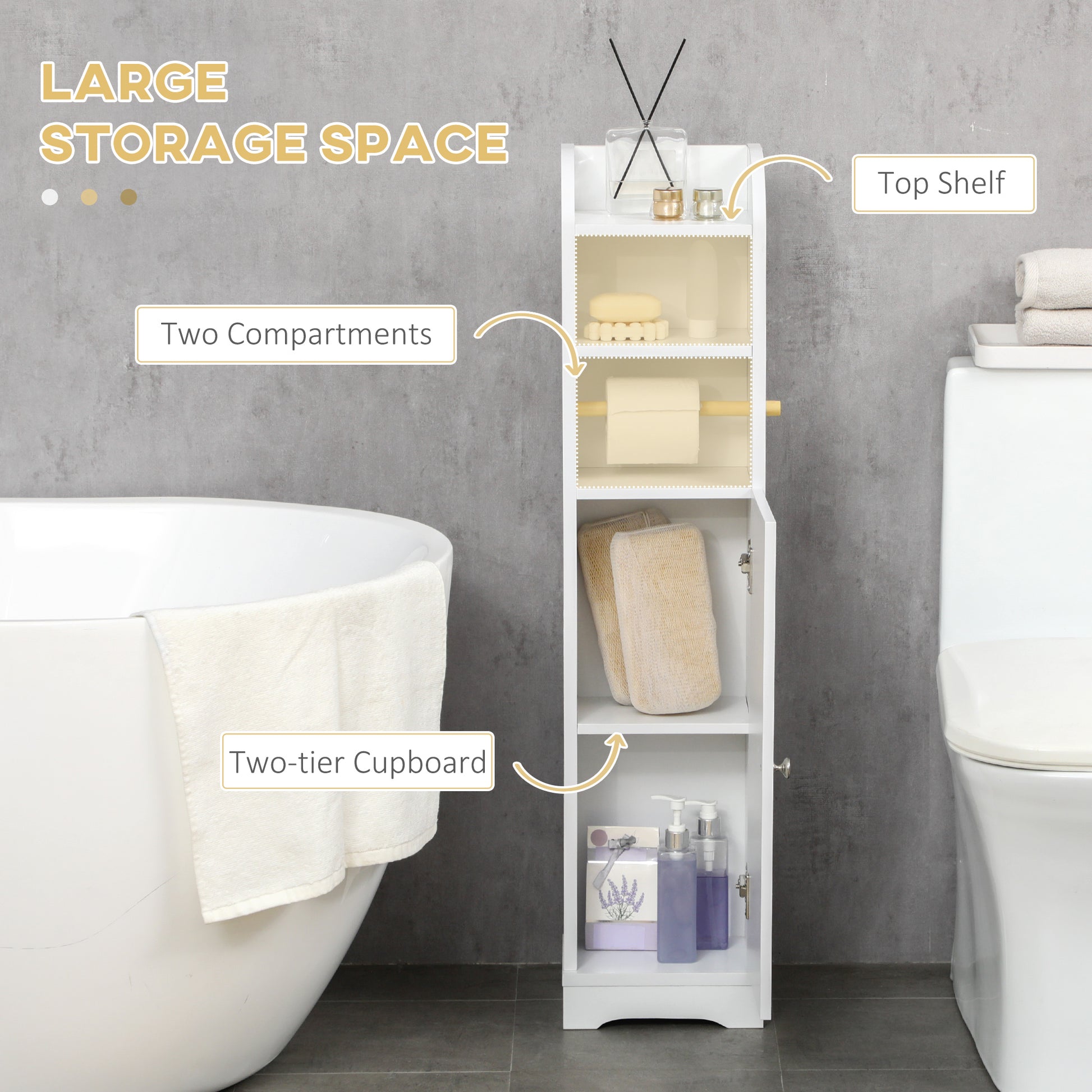 kleankin Multi-Storage Narrow Bathroom Cabinet - White--ChewyGames-ChewyGames
